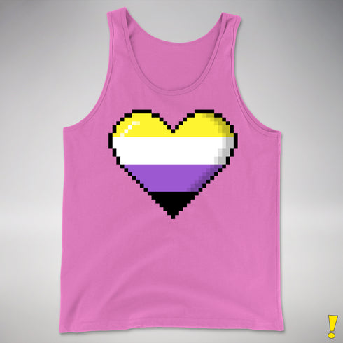 Nonbinary Pride 8-Bit Pixel Heart Premium Tank Top - Neon Pink